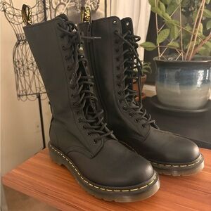 Dr. Martens Black Combat Boots Virginia 1B99 with Yellow Stitching